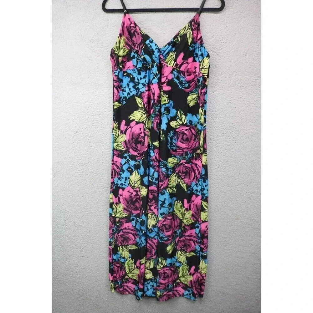 Ambrielle Women's Floral Maxi Slip Dress-Size Large-Silky-Sexy-Whimsigoth